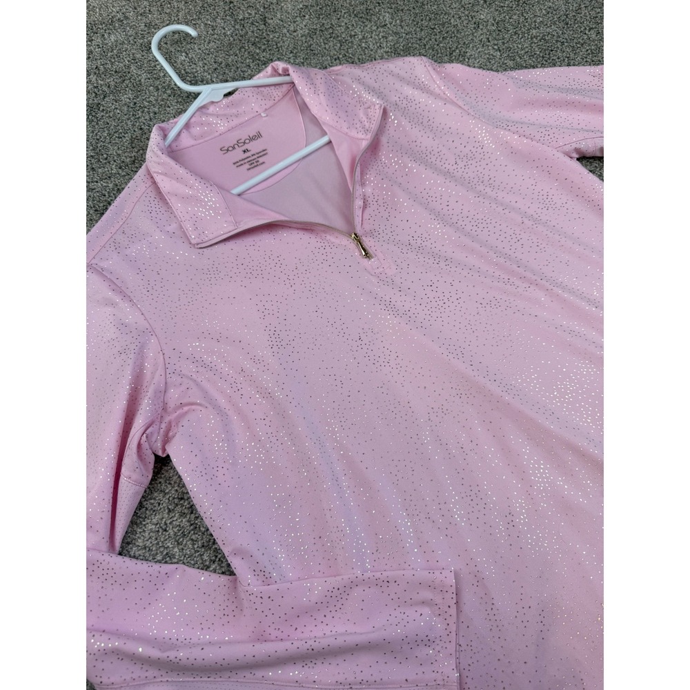 SanSoleil Pink Gold Foil Dot UPF 50 Quarter Zip Golf Top Womens XL Long Sleeve